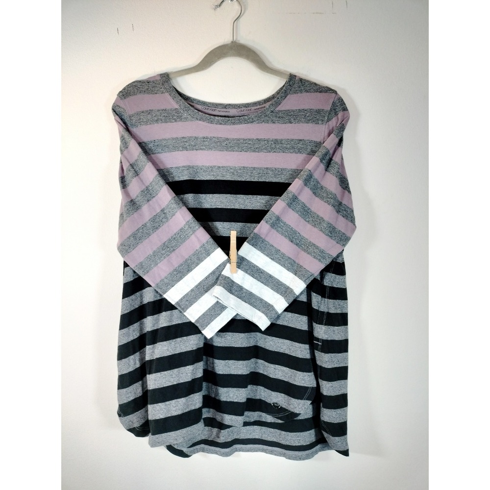 Calvin Klein Performance Womens XL Striped Long Sleeve Top Purple Grey Black XL